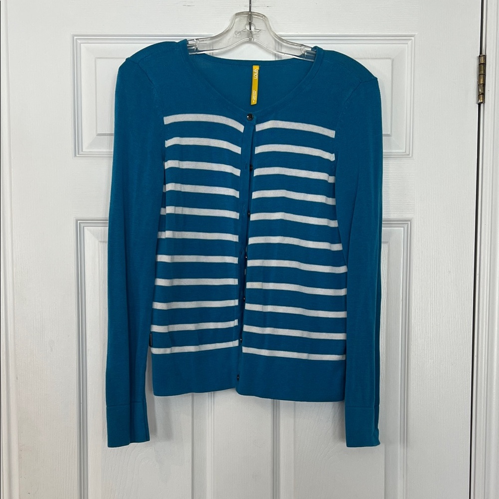 Lole Blue and White Striped Cardigan